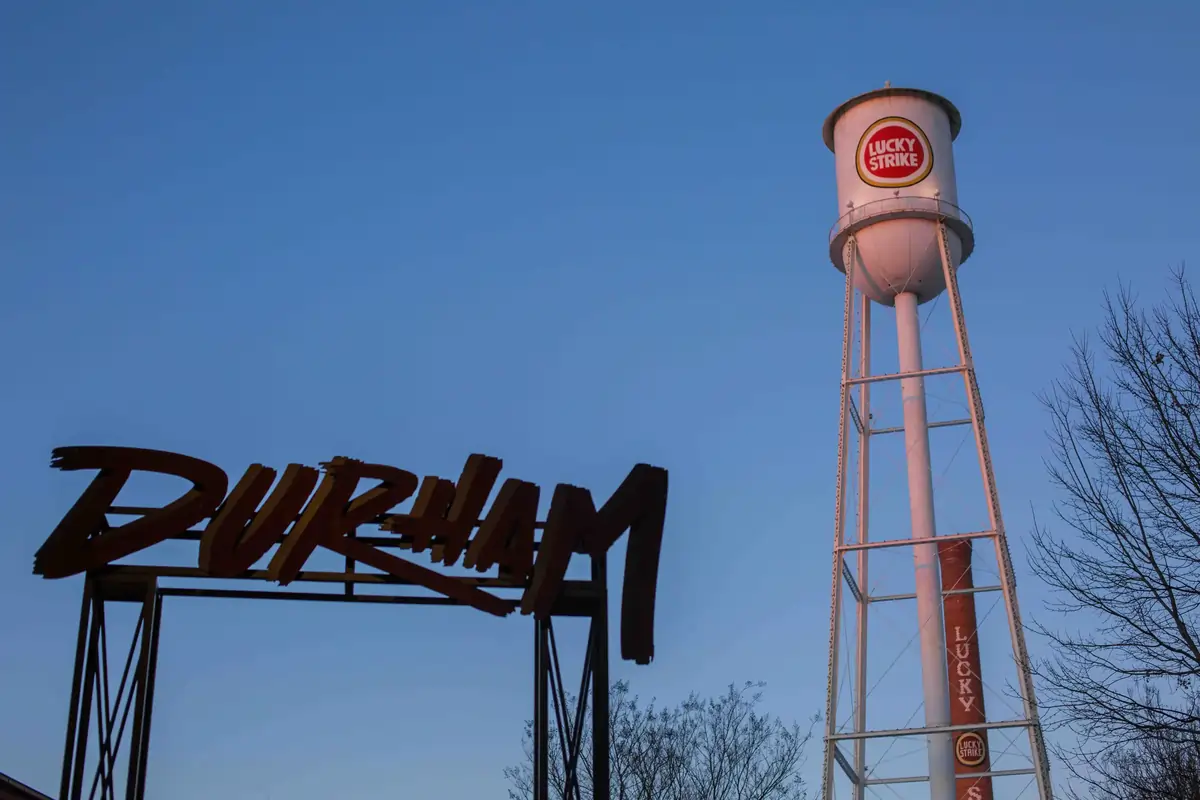 The iconic Lucky Strike tower in Durham, NC.
