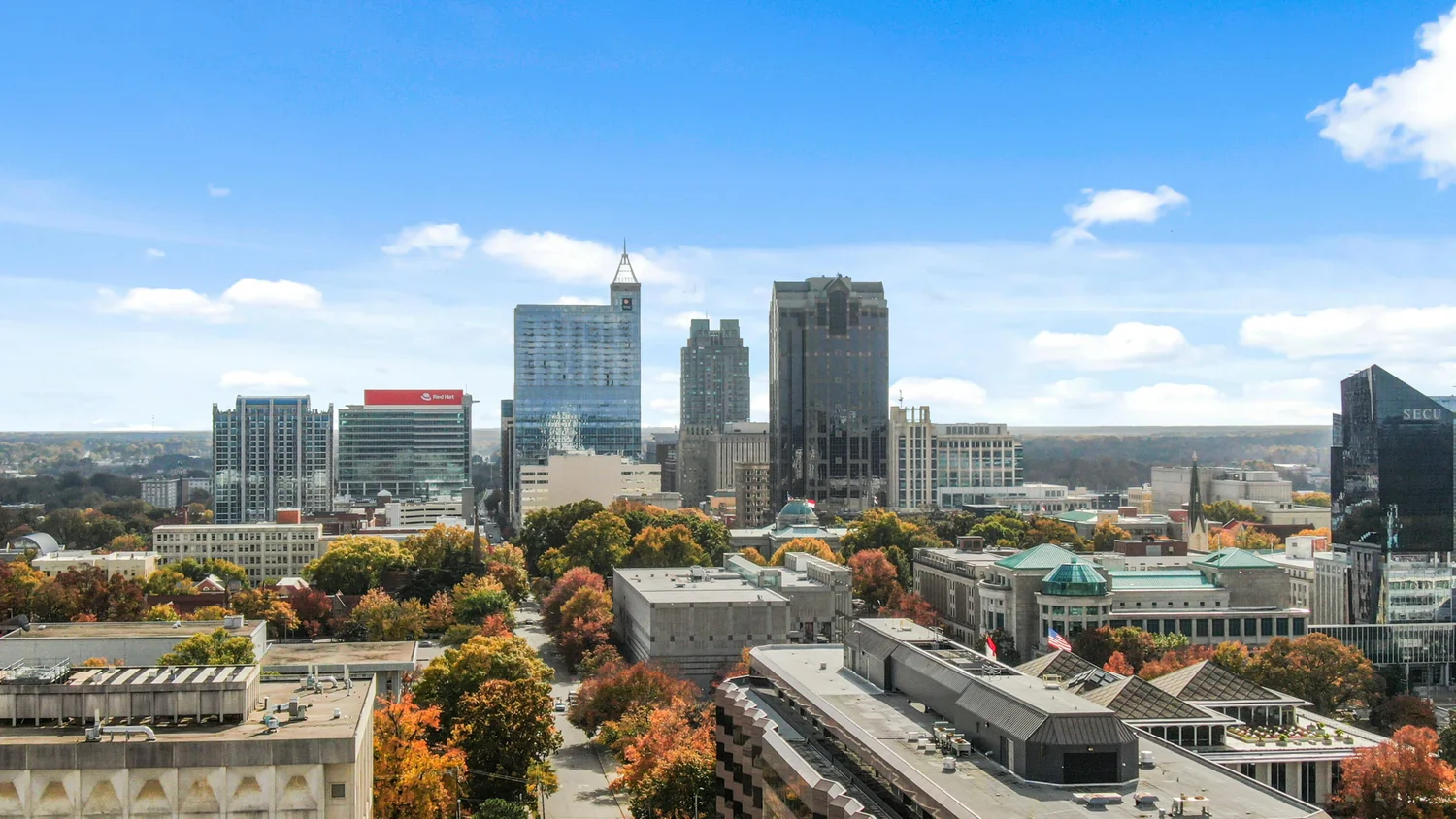 The Raleigh, NC skyline in Autumn.