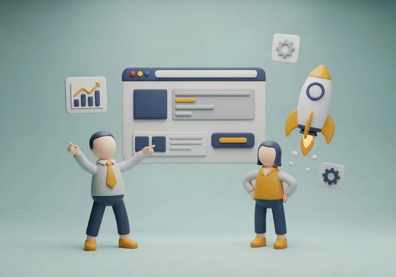 A graphic of Old North Digital and the client launching a successful website in Raleigh, NC